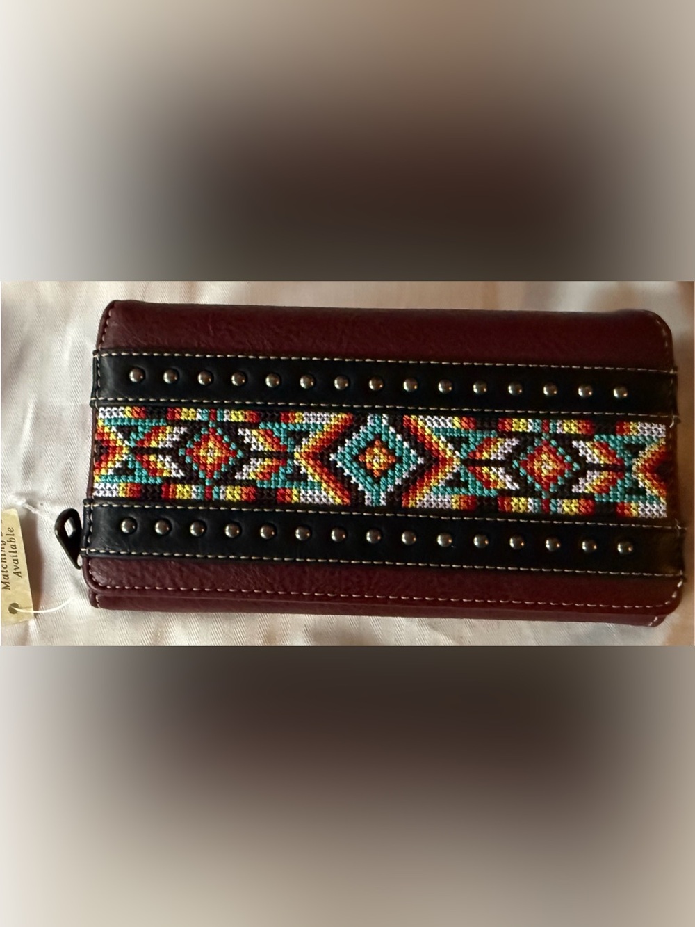 Montana West Embroidered Burgundy Clutch